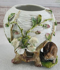  antique Meissen German Porcelain Flower Bunny Potpourri Dish Bowl Vase 