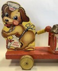 Vintage 1940 Fisher Price Toys 445 Hot Dog Wagon Puppy Chef Rolling Pull Toy