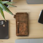 Leather Phone Holster Pouch With Belt Clip  Magnetic Closure  Id Card Holder