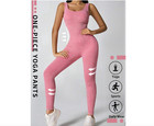 Women s M Solid Color Seamless Jumpsuit Pink Yoga Fitness Workout Running Sports
