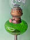 Antique Belgian Oil Lamp Lempereur   Bernard Green Swirl Glass Art Nouveau