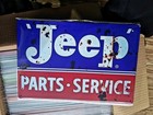 Jeep Parts Service Metal Sign Vintage Retro Weathered Red Blue Shop Mancave