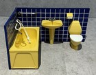 Vintage Lundby Swedish Dollhouse Miniature Bathroom Set  Blue Tiles