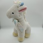 Vintage Eden 12  Wind-up Musical Moving White Giraffe Plush Pastel Puffy Bowtie