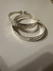 Vintage Pair 925 Sterling Silver Cuff Bangles Adjustable Ornate Floral 22g
