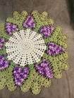 Vintage 1940s Hand-crocheted 3-d Effect Doily Grape And Leaves Design With White