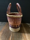 African Bolga Ghana Market Basket Woven Straw Tote W  Leather Handles