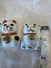 2 Vintage Japan Maneki Neko Lucky Cat Mini Porcelain Figurine Good Luck 1950s