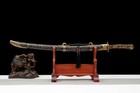 Manganese Steel Chinese Vintage Broadsword Black Gold Crack Pattern Saya Sword