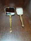Vintage Gold Tone Vanity Set With Mirror And Brush Flowers Design 2-piece