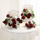 12pcs Artificial Flowers Fake Roses  Realistic Velvet Long Stem Red Roses Bouque
