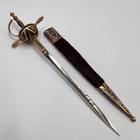 Vintage Toledo Letter Opener Sword Spain Steel Gilded Fur Scabbard Desk Decor
