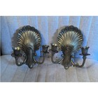 Vintage Mcm Hollywood Regency Brass 2 Arm Candleholder Set Of 2