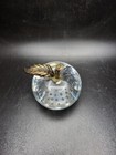 Vintage Silvestri Bubble Glass Apple  Brass Leaf  Taiwan  Paperweight