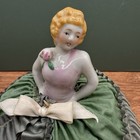 Vintage Victorian Edwardian Half Doll Sewing Pin Cushion Green Dress
