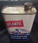 Vintage Atlantic Outboard Motor Oil Can 1 Quart Full Metal Litho Petroliana Sign