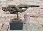 Signed Original Cesaro Abstract Modern Art Nude Male Handstand Bronze Sculpture