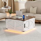Wood Lift Top Coffee Table W power Outlets   Light Strip  For Living Room office