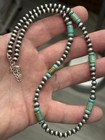 Sterling Silver 5mm Navajo Pearl Turquoise Cylinder Beads Beaded Necklace  925
