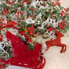Vintage Mcm Plastic Christmas Garland Chain Holly Flocked Sleigh Reindeer 102  