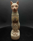 Authentic Ancient Egyptian Goddess Bastet Rare Statue Holding Hathor Figurine Bc