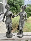 Antique French Art Nouveau Spelter Statues Pair - Maurice Bouval Poesie Musique