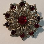 Vintage Red Rhinestone Floral Brooch Gold Tone Starburst Flower Pin 1950s