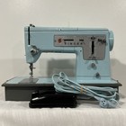 Vintage Singer Sewing Machine Model 348 Robin Egg Blue With Pedal Case Tested