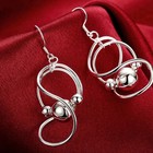 925 Sterling Silver Hanging Bead Ball Earrings Women Long Dangle Jewelry