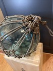 Vintage Large Japanese Hand Blown Blue Glass Fishing Float Buoy Ball W net 12 