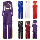 Women Dance Dress Liturgical Praise Sleeveless Asymmetric Overlay Pant Wear