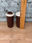 Vintage 1970s Tupperware Salt   Pepper Shaker Set  1329 Brown   Almond Flip Top