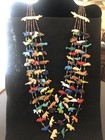 Zuni Made 5 Strand Waterfall Fetish Necklace 102 Animals Natural Stones 