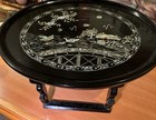 Vintage Black Lacquer Mother Of Pearl Inlay Folding Tea Table Birds   Bridge 18   