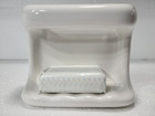 Vintage White Ceramic Soap Dish Tray Shower Washcloth Holder Mid Century Modern