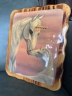 Vtg Sue Dawe 1985 Fantasy Unicorn   Foal  tender Moment  Wood Lacquered Wall Art