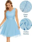 New Fashion Party Dress Floral Lace Bridesmaid Short Prom V Neck Medium Zipper
