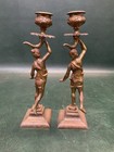 Pair Of Antique Cherub 19th C Brass Figural Candle Holders Candlesticks