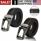 Men s Click Lock Belt Leather Automatic Buckle 28 -48  Durable Black brown