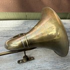 Vtg Brass Bulb Horn Coiled Trumpet With Mounting Bracket 16  Long