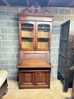 1860s Burl Walnut Antique Bookcase Cabinet Desk  Victorian Renaissance Reviva1