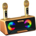  Karaoke Machine For Adults And Kids With 2 Wireless Microphones  Portable Gold