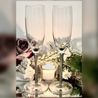 Vintage Champagne Flutes Silver Stem Wedding Toasting Glasses Pair