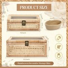 Set Of 2 Boho Rattan Decorative Box With Glass Lid Rectangular Woven Cane Sta   