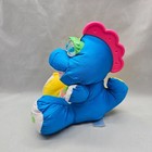 Fisher Price Nylon Plush Dinosaur Baby Blue Yellow Rattle Eyes Vintage 1991