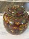 Cloisonn   Ginger Jar vase  Brown  Red  Gold Green Flowers With Blue Glaze Inside