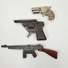 Lot Of 3 Vintage 1950s Mini Marx Hawk Carnell Toy Cap Guns Derringer Tommy Burst