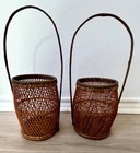 Vintage Japanese Woven Bamboo Ikebana Basket With Arch Handle Pair 14 