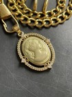 Vintage Styled Gold Plated Necklace Watch Chain With Cameo Fob  14  
