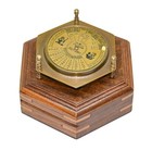 Antique Vintage Maritime Brass Nautical Hexagonal Calendar Compass W  Wooden Box